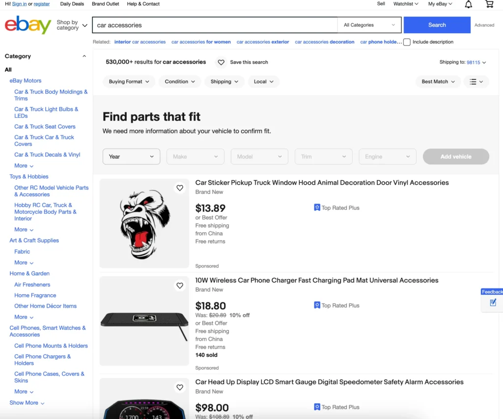 Autodoplnky ebay