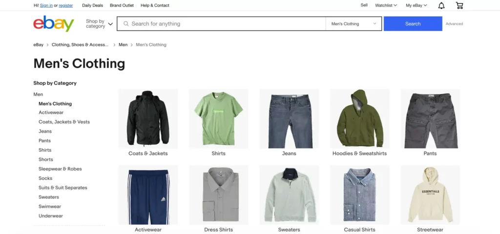 Pánske a dámske oblečenie Ebay